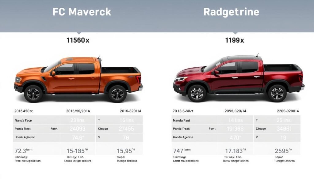 Key specifications comparison of Ford Maverick and Honda Ridgeline